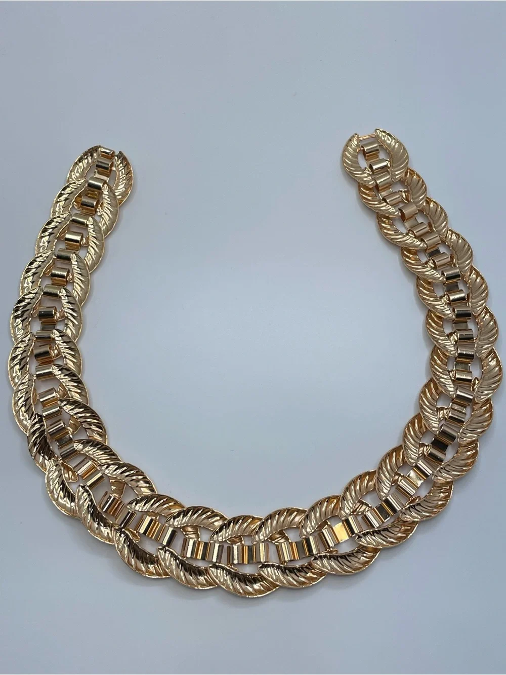 Gold Chunky Chain Link Statement Necklace Bold Modern Runway Textured